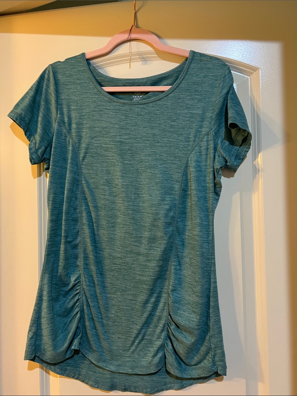 GAIAM Teal Heather Short Sleeve Active Top C19